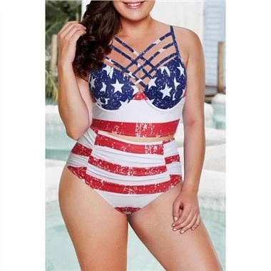 Maillot de Bain Grande Taille Drapeau Américain à Bretelles