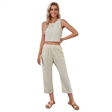 Ensemble deux pièces débardeur et pantalon beiges