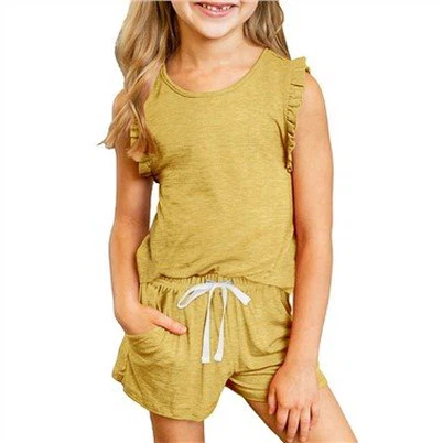 Ensemble débardeur à volants et short à cordon pour fille
