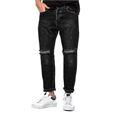 Jeans pour hommes à jambe droite et trou déchiré pour hommes
