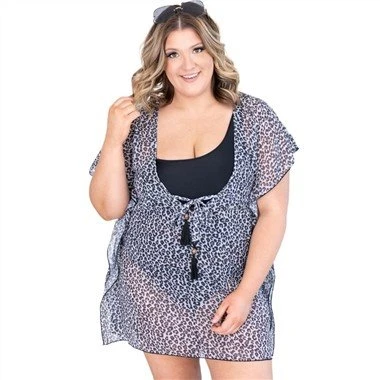 Kimono Imprimé de Grande Taille à Volants avec Cordon de Serrage