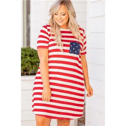 Robe T-shirt Croisée à Rayures Rouges de Grande Taille