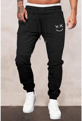 Jogging noir à taille élastique et imprimé Smile Face